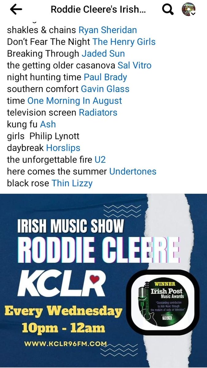 Delighted to see Time getting a spin on @kclr96fm with @AreYouRoddie four years after we released it. Some damn fine company there too on the show ❤️