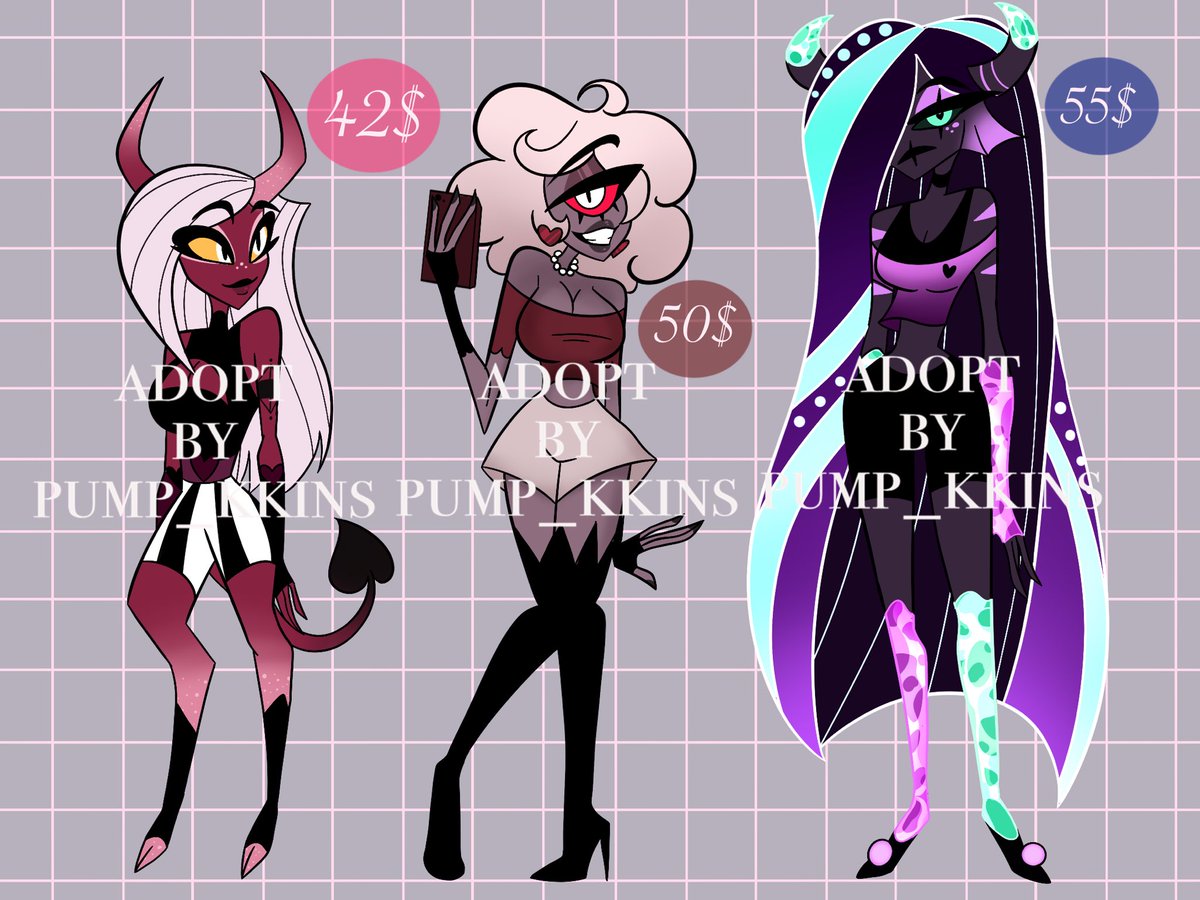 3 new adopts! Dm me if you interested ✨
payment via boosty (in boosty only use a credit card)

#HazbinHotel #HelluvaBoss #HazbinHotelOc #HelluvaBossOc #Adoptoc