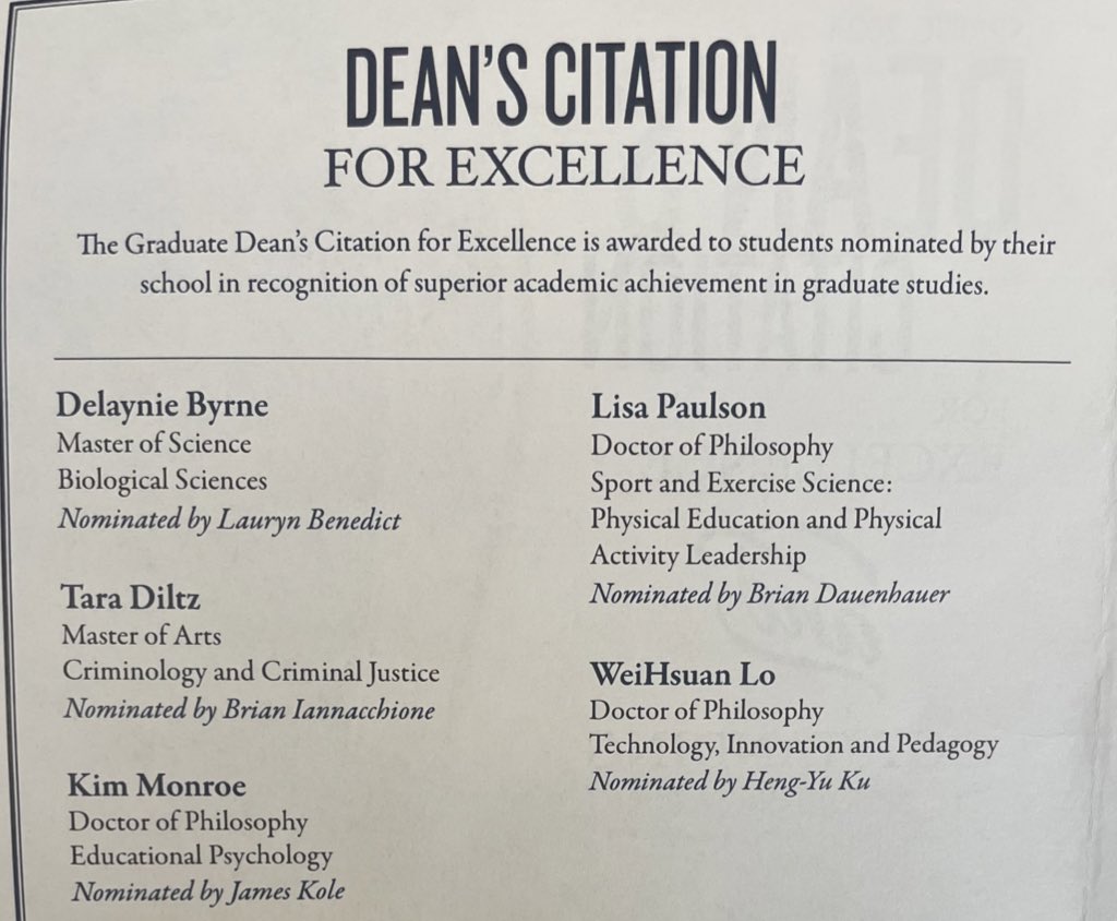 Another day another accomplishment for @pauls640 Dr. Lisa Paulson was one of five students to receive the UNC Deans Citation For Excellence in recognition of superior academic achievement in graduate studies.