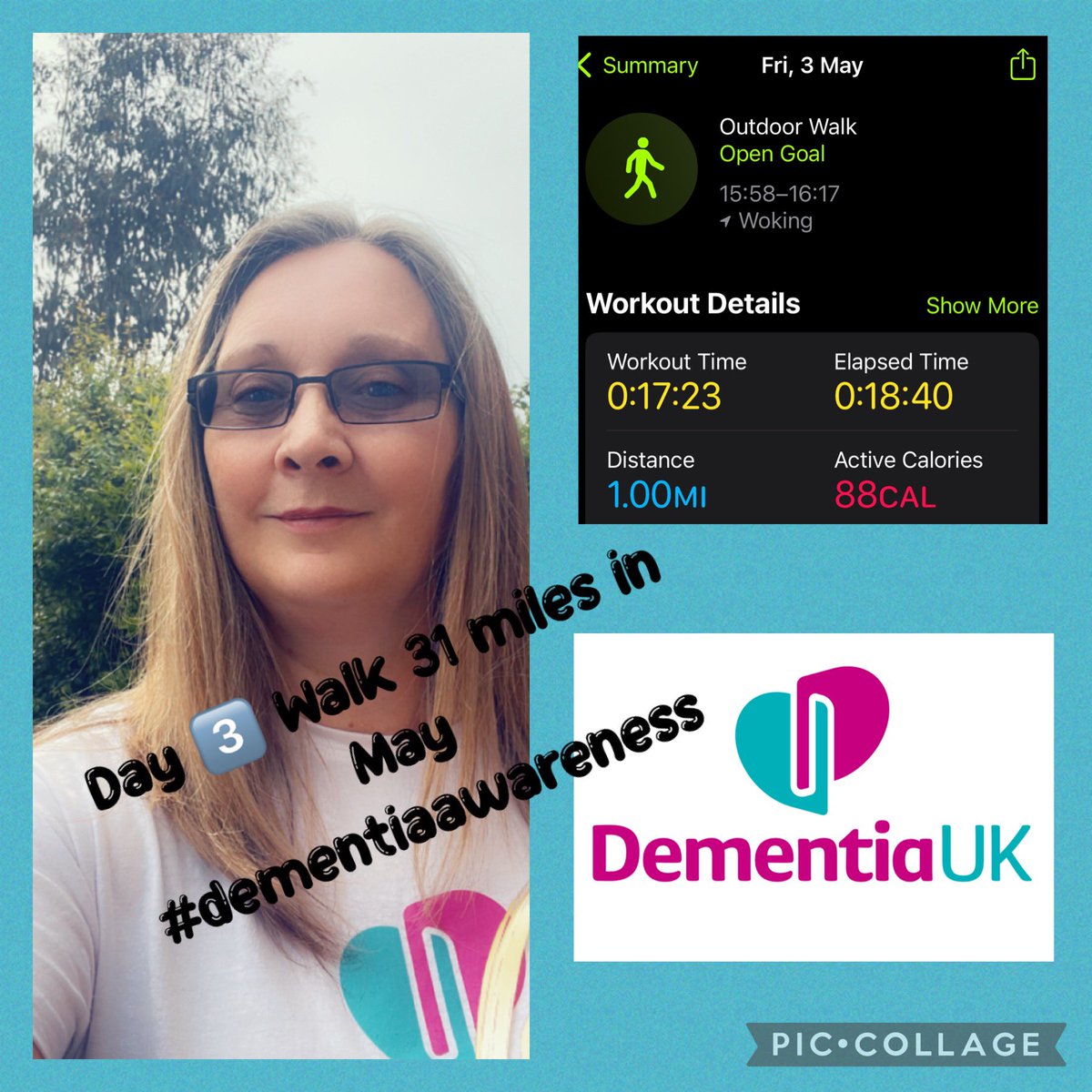 Day 3️⃣ of walk 31 miles in May for @DementiaUK 🩵 One mile a day for 31 days 🩵 #dementiaawareness In loving memory of my dad 💙