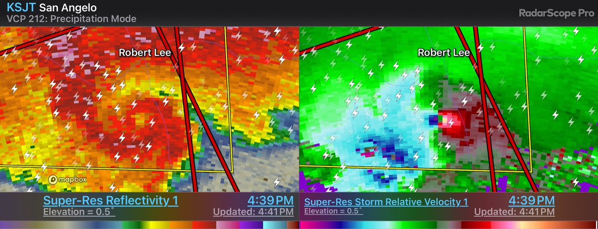 Insane radar image north of San Angelo.  No doubt a large tornado! #ctxwx