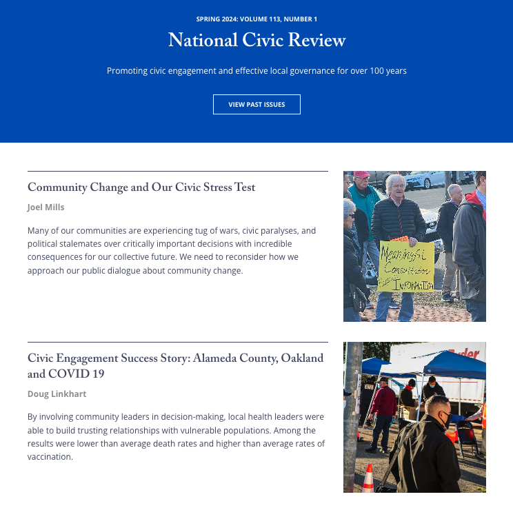 📰National Civic League just released the Spring 2024 edition of National Civic Review—now FREE for all! Dive into insights on civic engagement & governance from across the US. @NationalCivic #NCDD #DemoPart #ListenFirst #DisagreeBetter ncdd.org/news/national-…