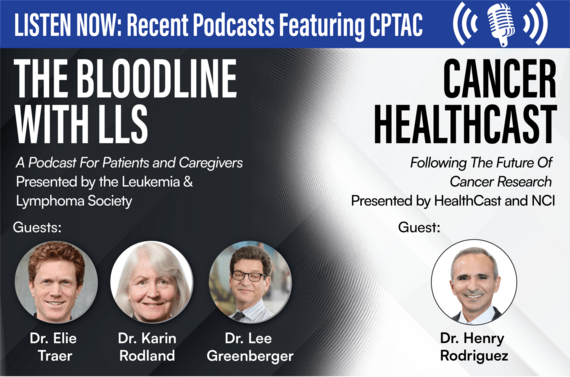 Tune in now! Recent podcasts featuring CPTAC: 🎙️
1. The Bloodline with LLS: 'Visions of Hope: Continuing to Beat AML' thebloodline.org/TBL/167e167/?c…
2️. Cancer HealthCast: 'NCI Program Unlocks Emerging Proteomic Data to Advance Precision Medicine' govciomedia.com/nci-program-un…