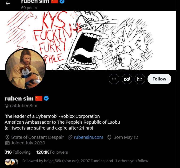 fyi if yall support ruben sim please dont interact with me lmfao i dont need people dickridin him