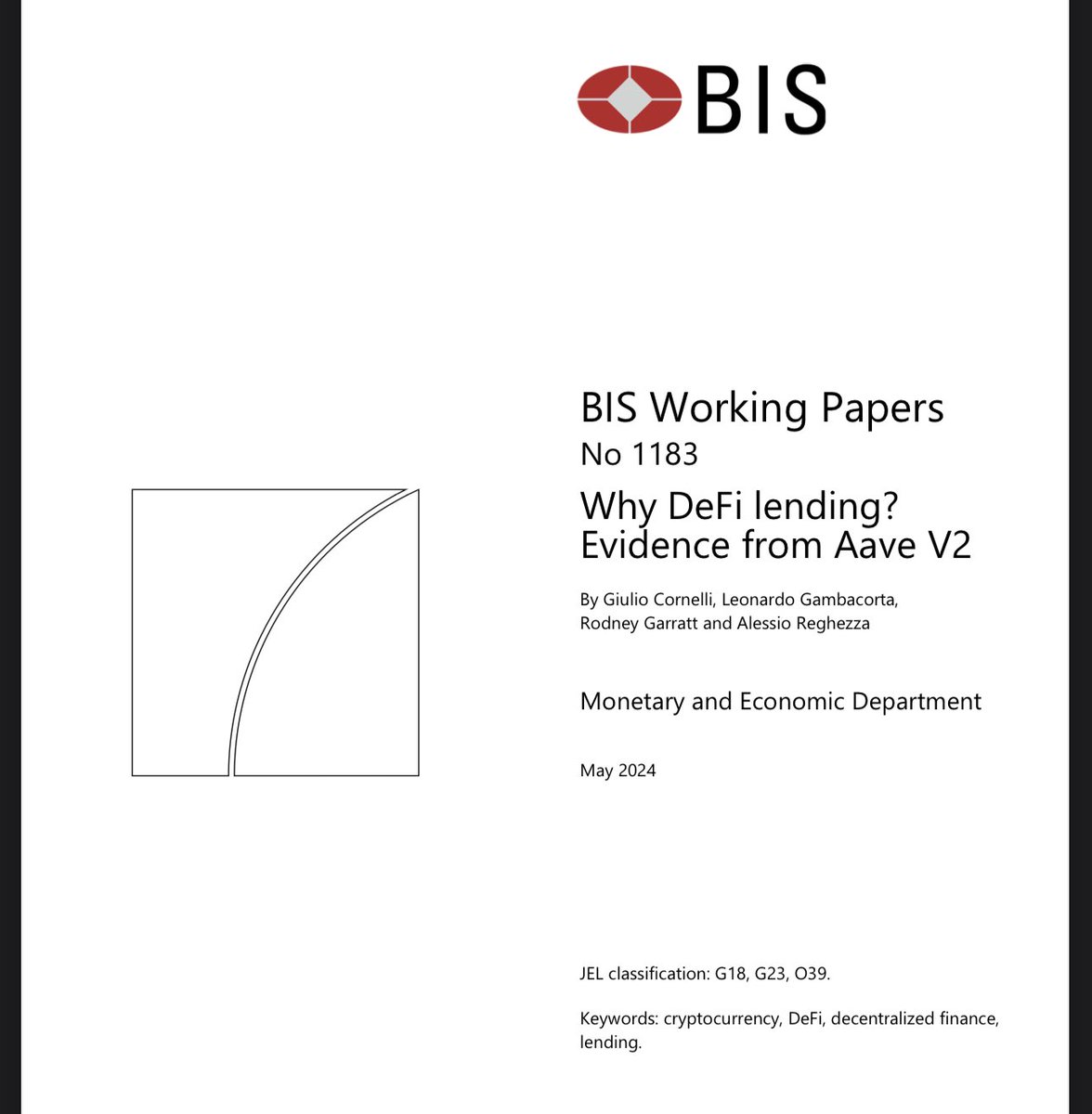 The BIS has today published a paper on Decentralised Finance (DeFi) lending 🏁 Full pdf bis.org/publ/work1183.…