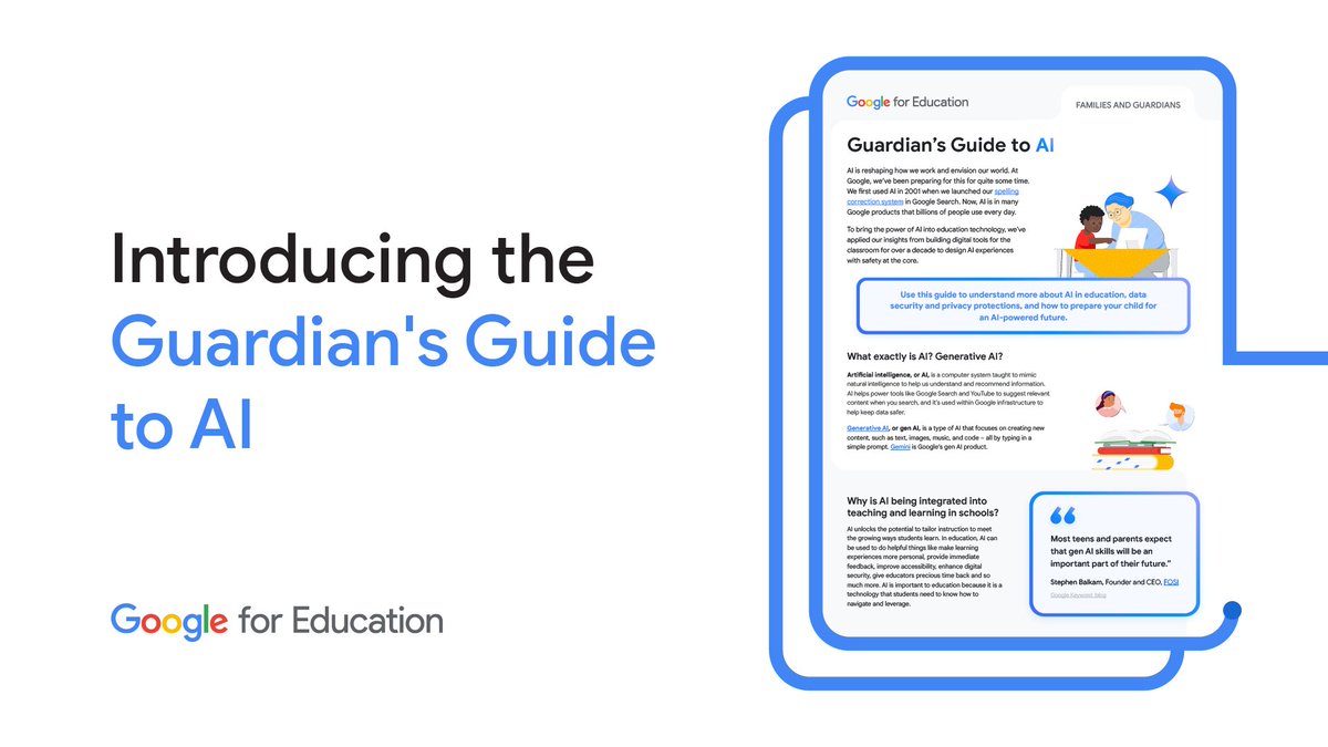 Calling all educators! Embark on an exciting journey to navigate the AI landscape alongside parents and guardians 🎉! Our guide is your roadmap, demystifying how AI can help teaching, learning, and our collective efforts to empower the next generation: goo.gle/3w2eetq