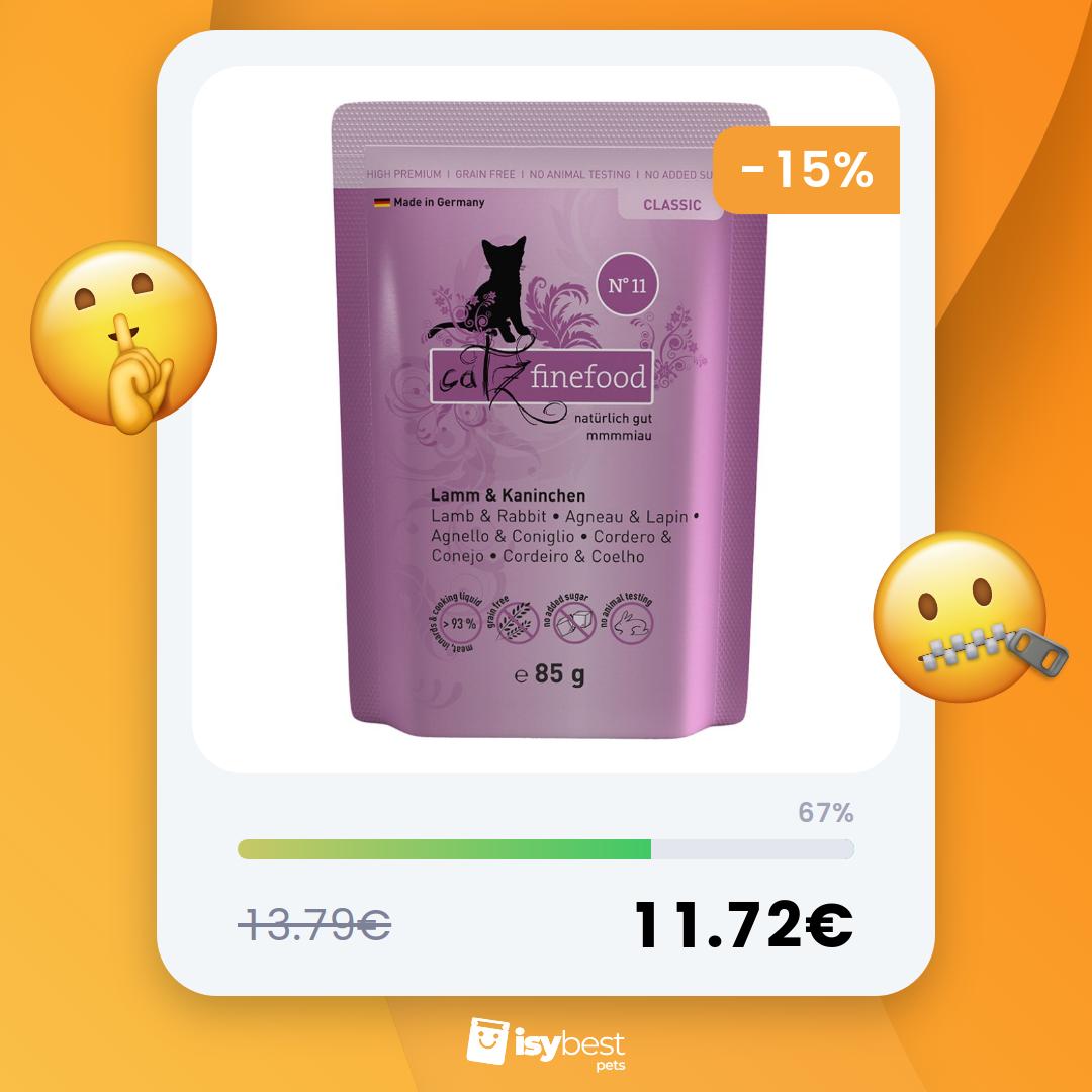😊 Destaque! 🙃 catz finefood saquetas 8 x 85 g - Cordeiro e coelho 

✅ 11.72€ | ❌ 13.79€ | 🎁 -15%

Ver Produto: ayr.app/l/oinT

#CatzFinefood