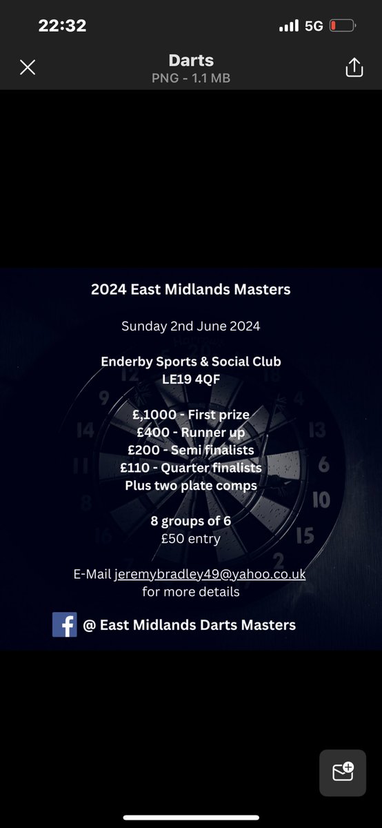 Facebook page set up, entries starting to come in, only 48 places available! @jabba180 @OfficialKP180 @Griffiths_Pegg @kongdarts @goodevans180 @sbunting180 @CameronMenzies @Fsherrock @SuperTed180 @JamesR501 @JRStealth501 @ScottGibling @TheHammer180