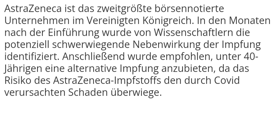 #AstraZeneca gab nun offiziell zu, daß ihre Corona Impfung schwere Nebenwirkungen hatte.

Kurz! nach Einführung wurde Risiko dieser Impfung höher als Covid eingestuft bei < 40-Jährigen.

Entschuldigt sich #Lauterbach für 'nebenwirkungsfrei' Fake?
Werden Klagen jetzt einfacher?