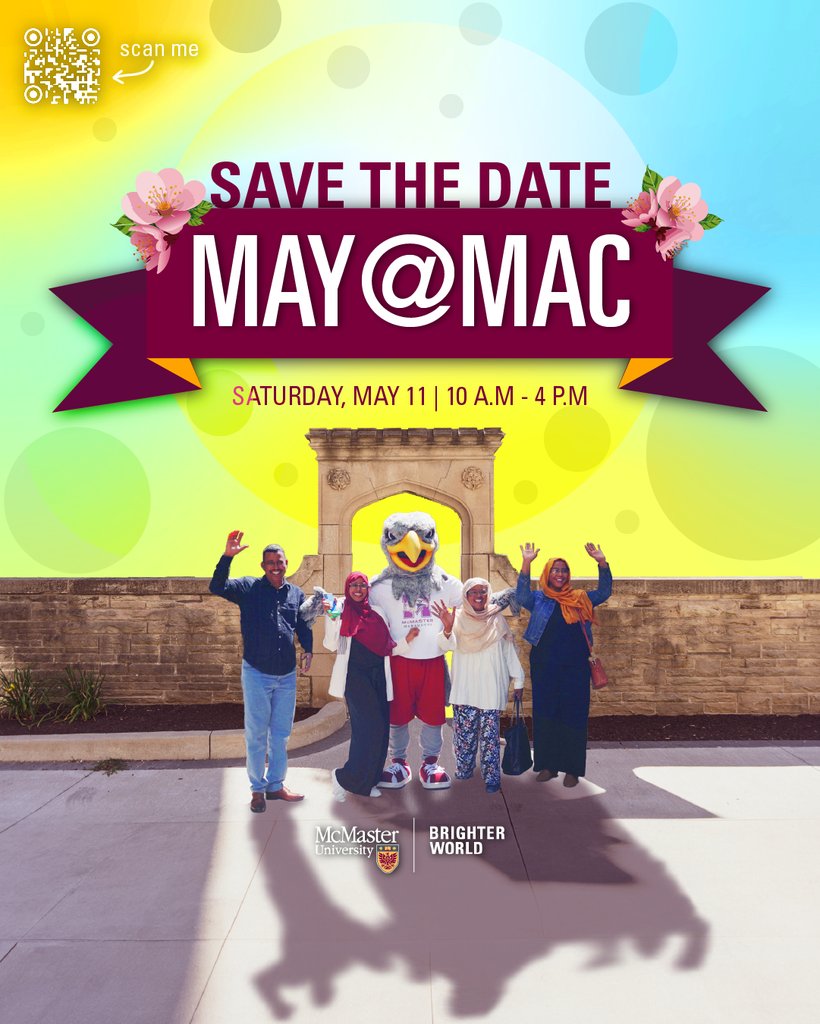 Saturday, May 11 from 10am - 4pm is May @ Mac! The Student Wellness Centre will be in attendance to answer all your questions, be sure to come say hello 👋

Learn More Here: future.mcmaster.ca/may-at-mac/