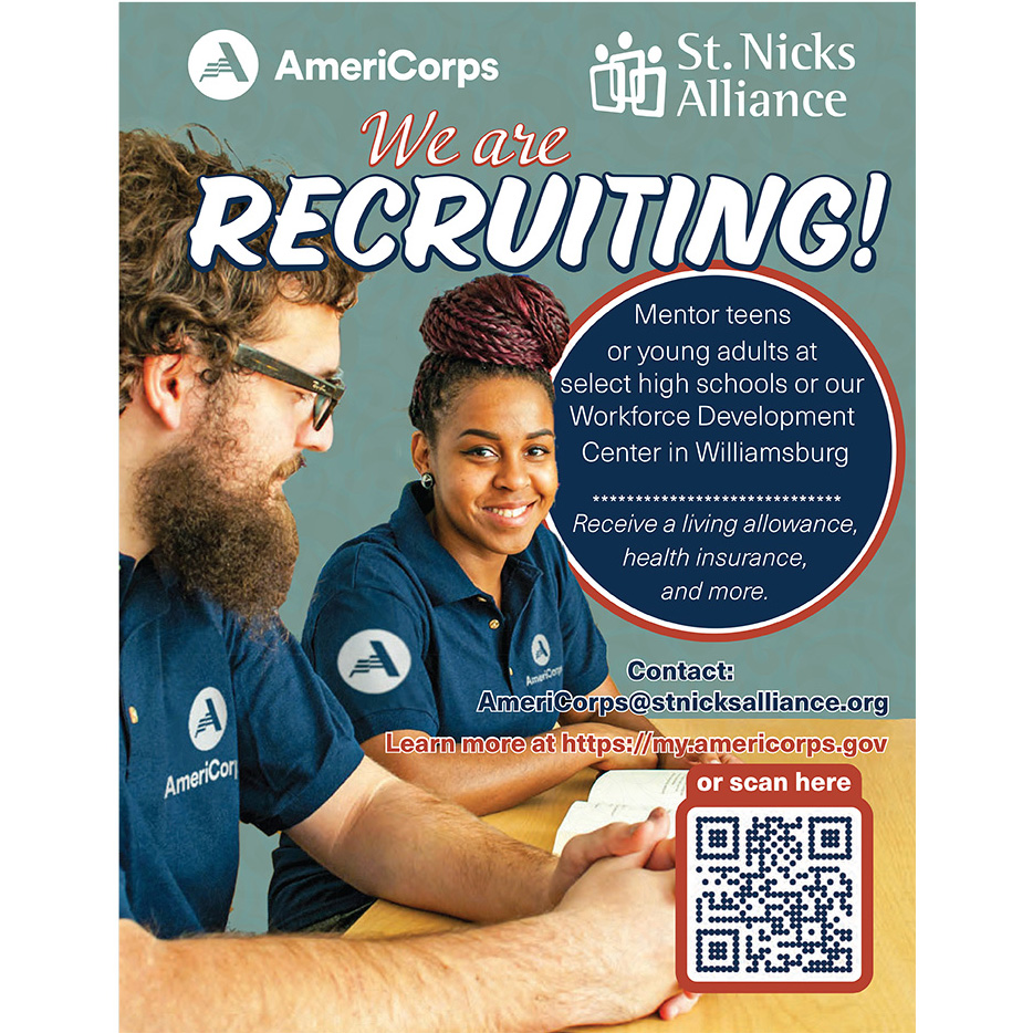 Do you want a fulfilling job with benefits? Do you have a passion for education? We are HIRING mentors now! 🤓📚 If you are interested, email AmeriCorps@stnicksalliance.org or learn more at my.americorps.gov #nowhiring #mentorship #americorps #northbrooklyn @AmeriCorps