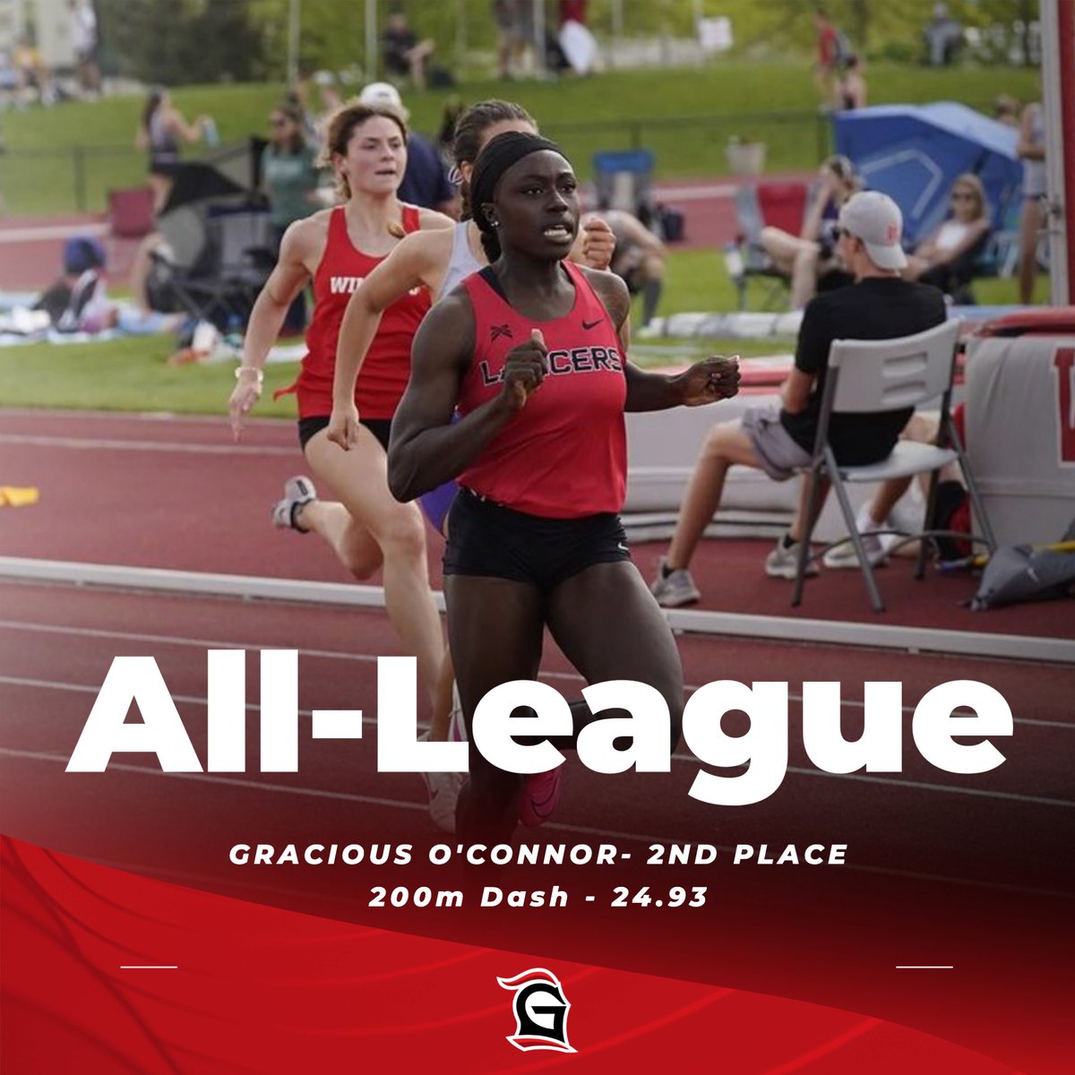 Gracious O'Connor almost breaks her own school record in the 200m dash for a second place finish with a time of 24.93 and All-League status!

#MakeHIMKnown #LancerUp #AllLeague