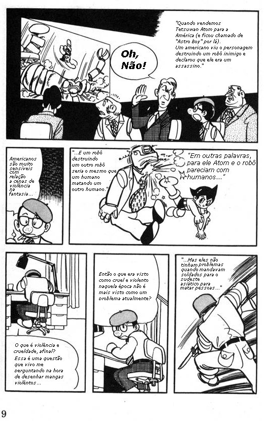 A opinião de Osamu Tezuka sobre a  censura de violência em desenhos infantis americanos