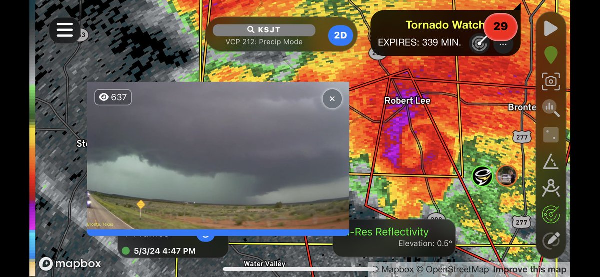 Large tornado bear Robert Lee Texas @VinceWaelti watching on @RadarOmega app.