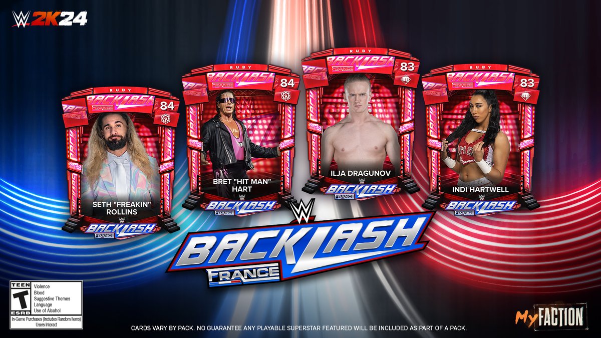 Bonjour! 👋🇫🇷 Grab the Backlash France MyFACTION Pack, including Seth 'Freakin' Rollins, Bret 'Hit Man' Hart, and more! #WWEBacklash #WWE2K24