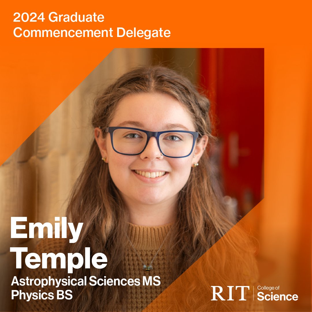 Meet our grad delegate, Emily Temple! 🎓 Her achievements include #orientation leader, chem instructor, research @UMich & @RITtigers, volunteering as a test writer, '23 Space Grant Fellow for #blackholes thesis. She's headed to CO as Systems Engineer after graduation. #RITgrad