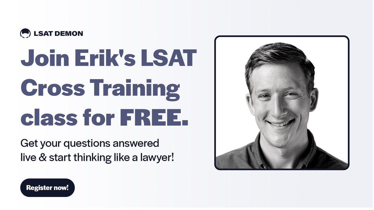 LSATDemon's tweet image. Join #LSATDemon teacher Erik for a FREE Cross Training class. Get your questions answered LIVE, ditch the gimmicks, and boost your LSAT score!

Register Now ➔ lsat.link/free

#LSAT #freeclass #lsatprep #lawschool #lawstudent #studygram #learning #Lawyers #study