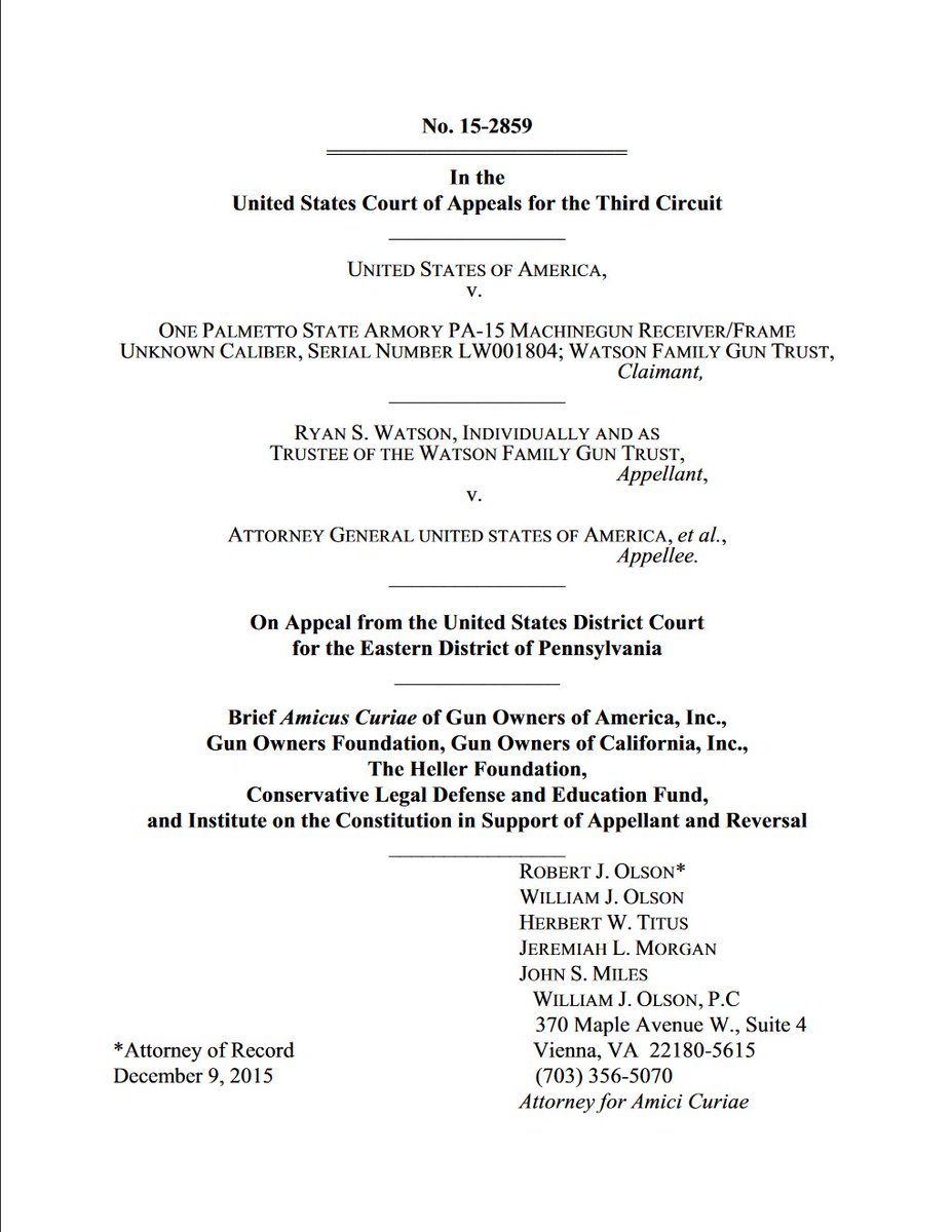 Machine Gun Ban Challenge #2 - U.S. v. Watson BRIEF: lawandfreedom.com/wordpress/wp-c… RESULT: foundation.gunowners.org/litigation/wat…