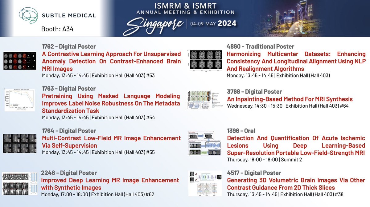 Big day tomorrow at #ISMRM24 for @SubtleMedical, our team has 5 posters! ✋ Come check out the myriad of ways we’re innovating in medical Imaging.
