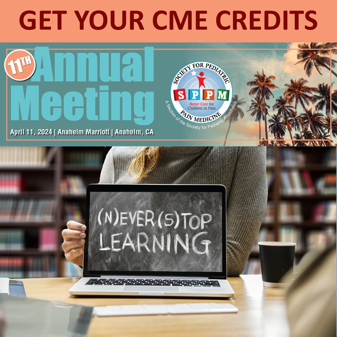 To receive a CME certificate, you MUST complete the online evaluations and submit the CME form within 90 days of the conclusion of the meeting – or no later than July 13, 2024. Access the evaluations here: ow.ly/3aKq50RntiO #PedsPain