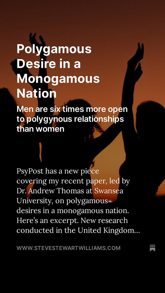 Men are six times more likely to be open to a polygynous relationship than women, according to our recent research stevestewartwilliams.com/p/polygamous-d… HT @DrThomasAG