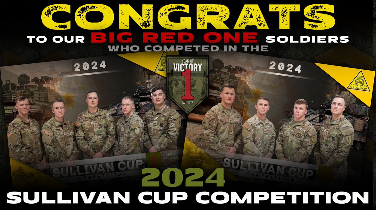 #SullivanCup | CONGRATS to our Big Red One Soldiers who competed in the 2024 Sullivan Cup Competition! Our Tank Crew placed 2nd overall and our Bradley Crew placed 4th overall! #DutyFirst #ArmorWeek