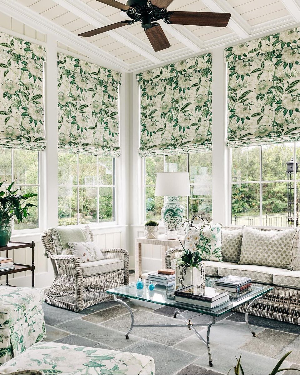 Bathed in natural light, this elegant sunroom radiates warmth—complete with Davenport fabric accents throughout. Designer: @garyhesterinteriors Photographer: @_emilybolt