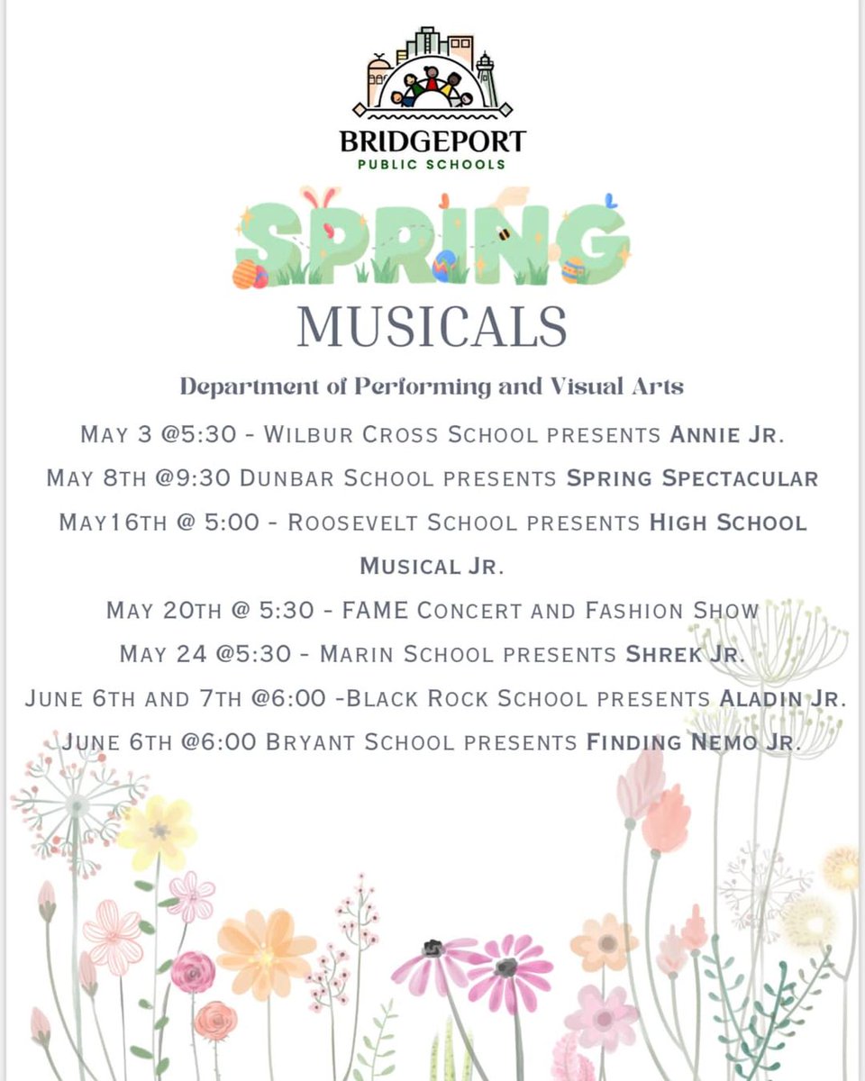 Mark your calendars for @BridgeportPSchl Spring Musical schedule! A showcase of the talent and dedication students and teachers put forward.