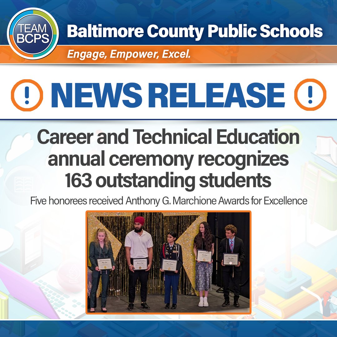 🌟 BCPS held its 50th Annual @CTE_BaltCoPS Student Recognition Ceremony on May 1. During the ceremony, 163 seniors – one student from each CTE program at each high school – were recognized as exemplary students. News Release ➡️ ow.ly/kFcp50RvYGU