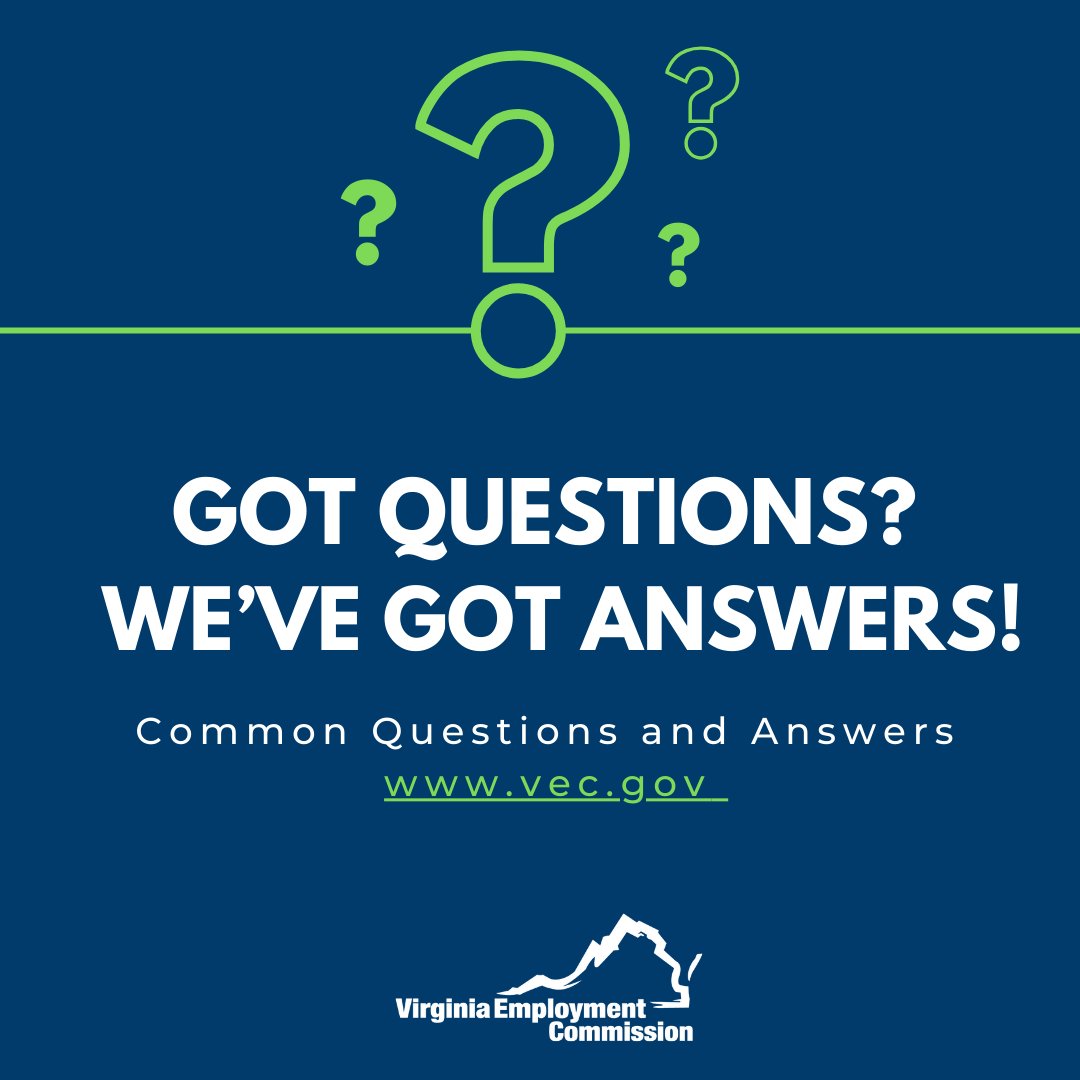 vaemploy's tweet image. Questions about filing your initial claim, when a decision is made, or what to do if you've lost your PIN?🤔 We've got you covered!
💡Fast answers to your questions: vec.virginia.gov/common-questio…
#QuickSolutions