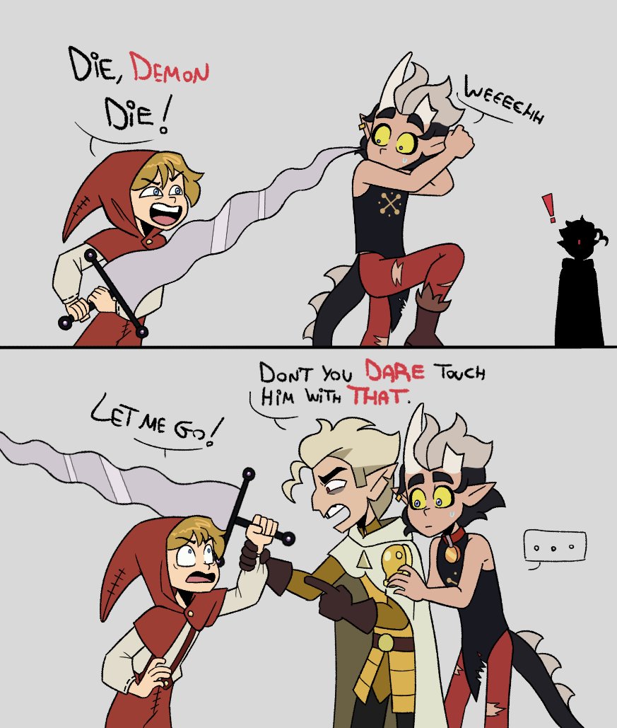 SleralyMoon's tweet photo. (1/2)
Beta Hunter/William meets King and Hunter! Our little puritan boy doesn't realize he shouldn't mess with The King of Demons... Not because King is dangerous... HUNTER IS DANGEROUS.
#toh #theowlhouse #TohEsquizoAU #tohhunter #tohking #tohpilot #tohwilliam #kinter #hunting https://t.co/Y2tDihDmaZ