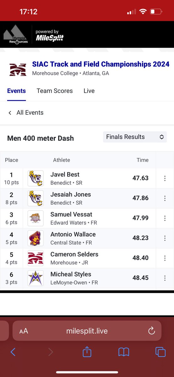 Theonly_T3's tweet photo. 4th in 400 meter Finals at conference, with a new PR of 48.23. #AGTG #PR #SIAC https://t.co/kn9OwH3V0m