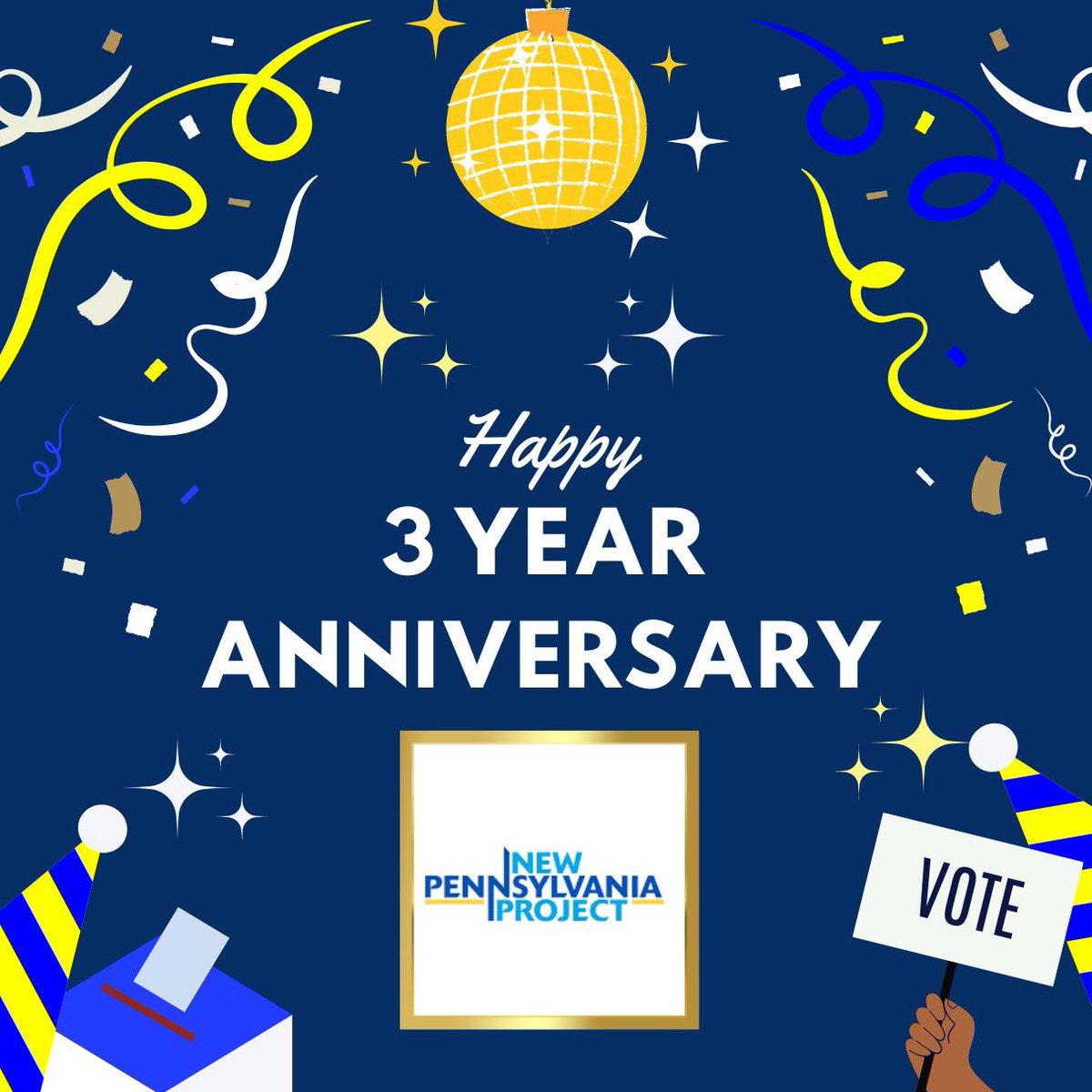 The @NewPennsylvania Project is 3 today! 🎉🎊

Tens of thousands registered!

In 3 years, the voting rights org has gone from a staff of one (me) to more than 50. Today we’ll celebrate all the achievements and accomplishments of #TeamNPP — we hope you join in! #VotePA