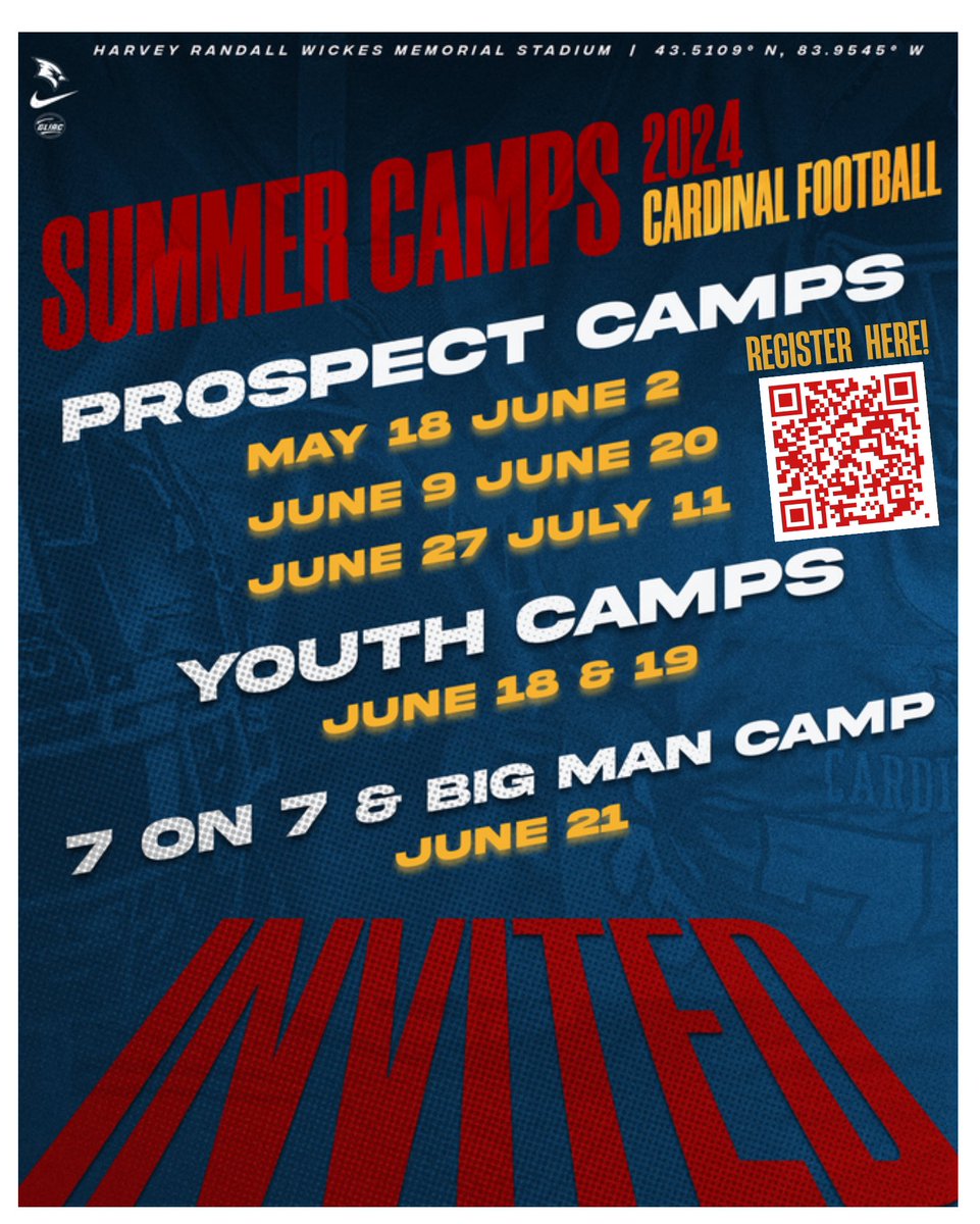 No better place to be this summer than Saginaw, MI 989 💯❗️Come SHOW UP & SHOW OUT❗️Earn an opportunity to be a part of the CARDINAL FAMILY🔴❗️ 🔗 𝗥𝗘𝗚𝗜𝗦𝗧𝗘𝗥 𝗡𝗢𝗪! svsufootballcamps.totalcamps.com/shop/EVENT