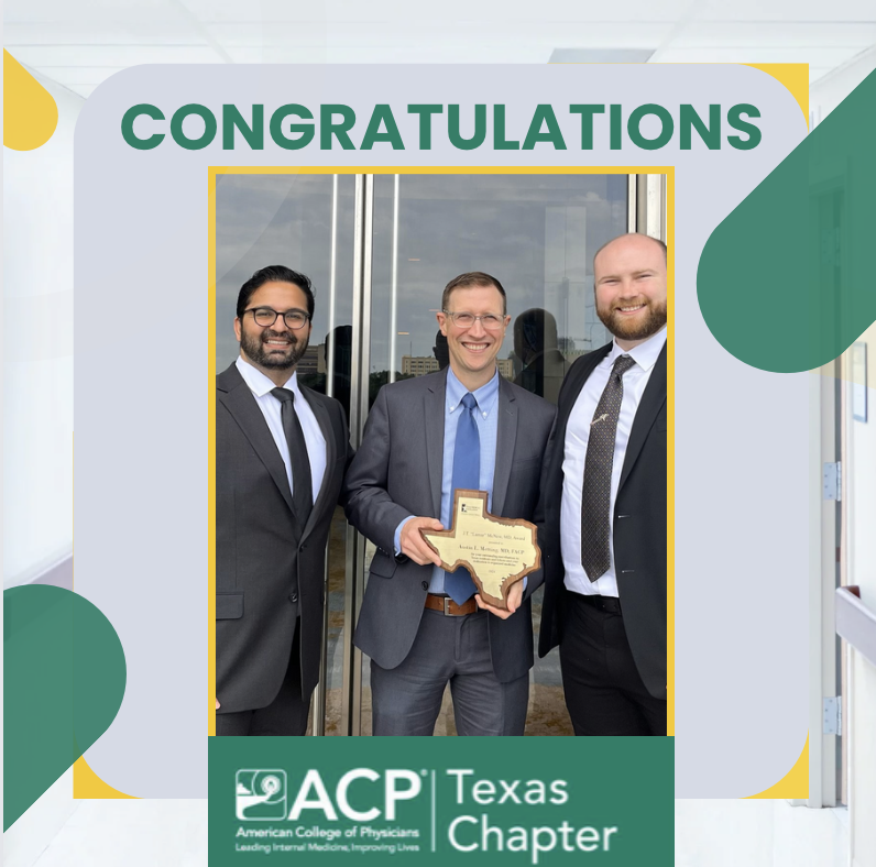 🏆 Congratulations to Dr. Austin Metting, President of TXACP, for receiving the prestigious J.T. 'Lamar' McNew MD Award from TMA's Resident and Fellow Section! 🎉
#TexMed2024 #IMPhysician #BSWHTemple