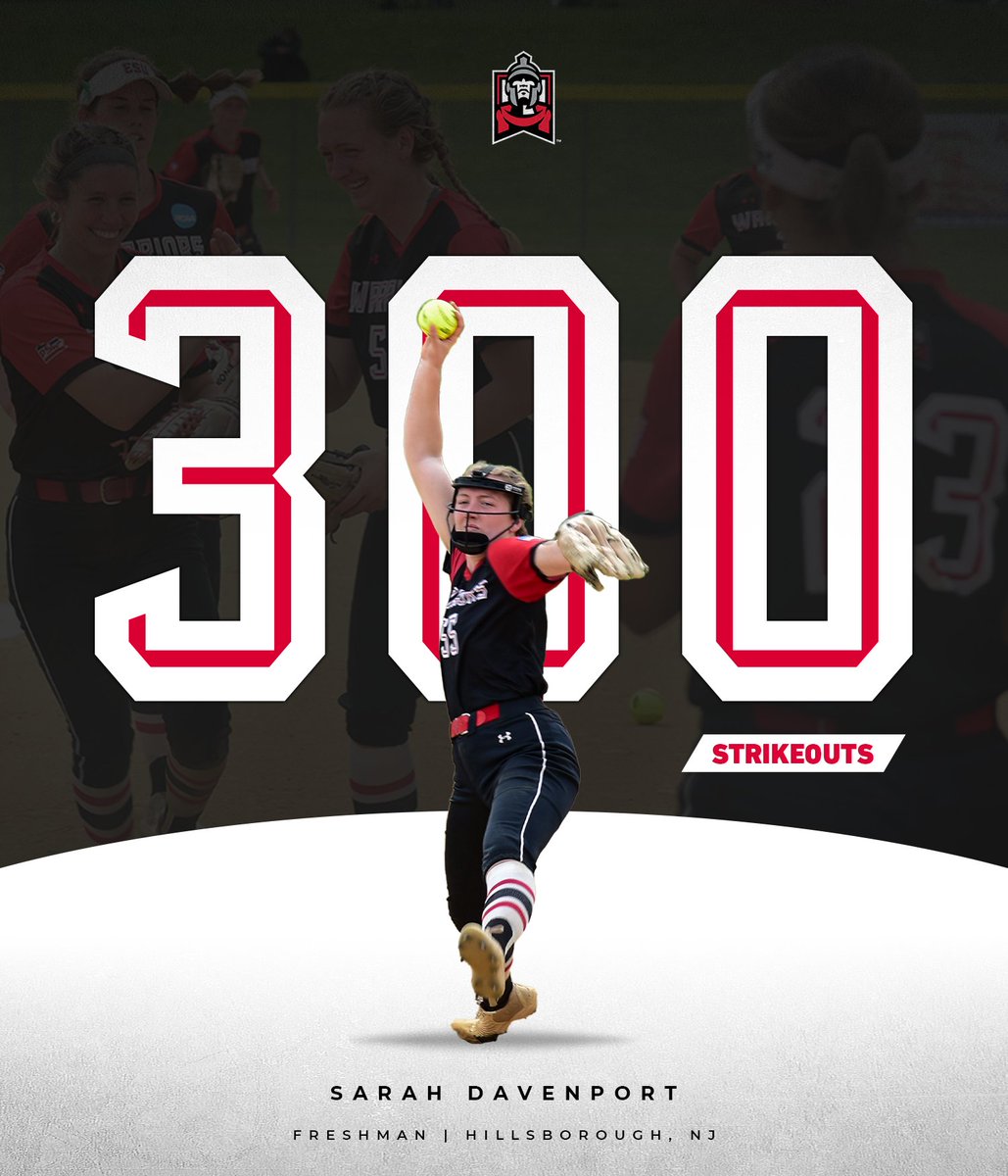 The first Warrior to register 200 strikeouts... AND THE FIRST WARRIOR TO RECORD 300 STRIKEOUTS IN A SINGLE SEASON ‼️ Sarah Davenport has tossed 302 strikeouts through 173 innings. The freshman is on another planet. @ESUSoftball x #WhereWarriorsBelong