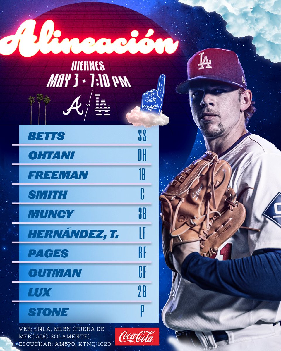 Alineación de Los Dodgers para esta noche en contra de los Bravos: