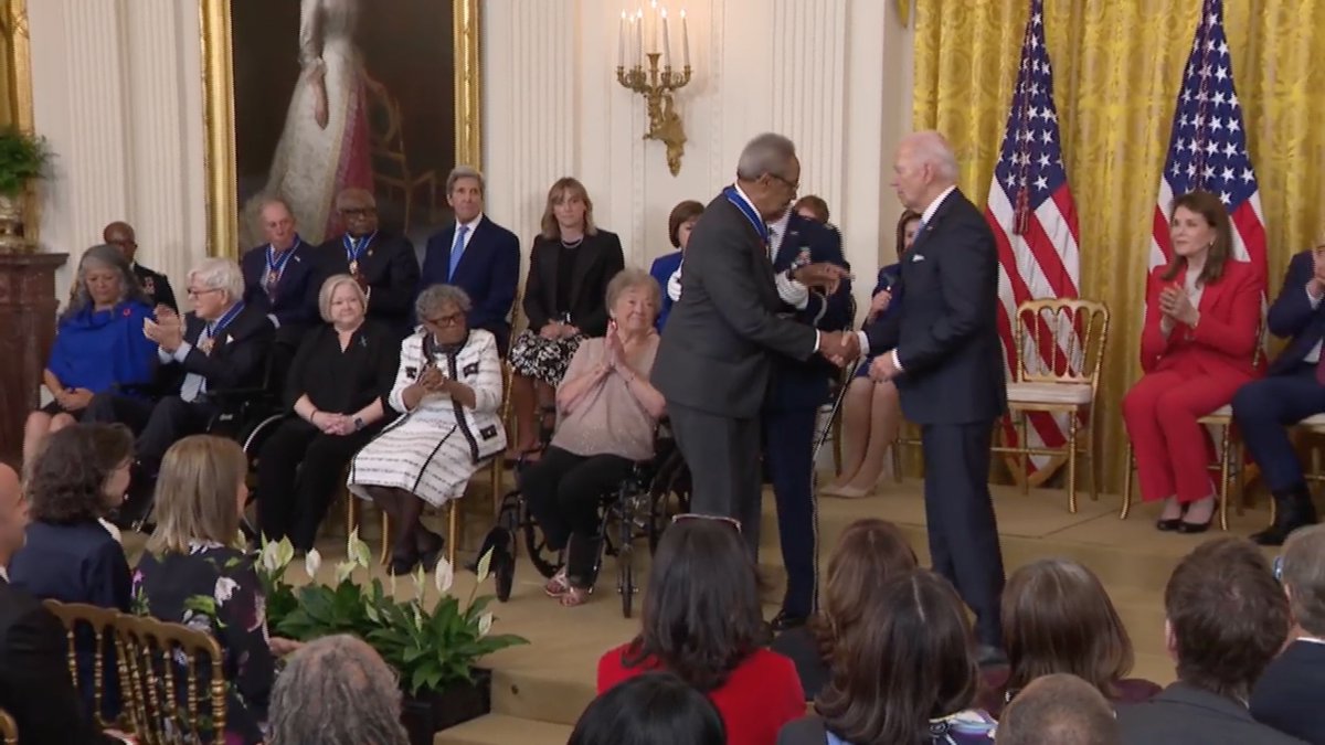 Civil rights activist Clarence B. Jones, founder of @usfnonviolence, was awarded the nation’s highest civilian honor today -- the Presidential Medal of Freedom. President Biden recognized Jones’ lifelong commitment to social justice and his work with Dr. Martin Luther King Jr.