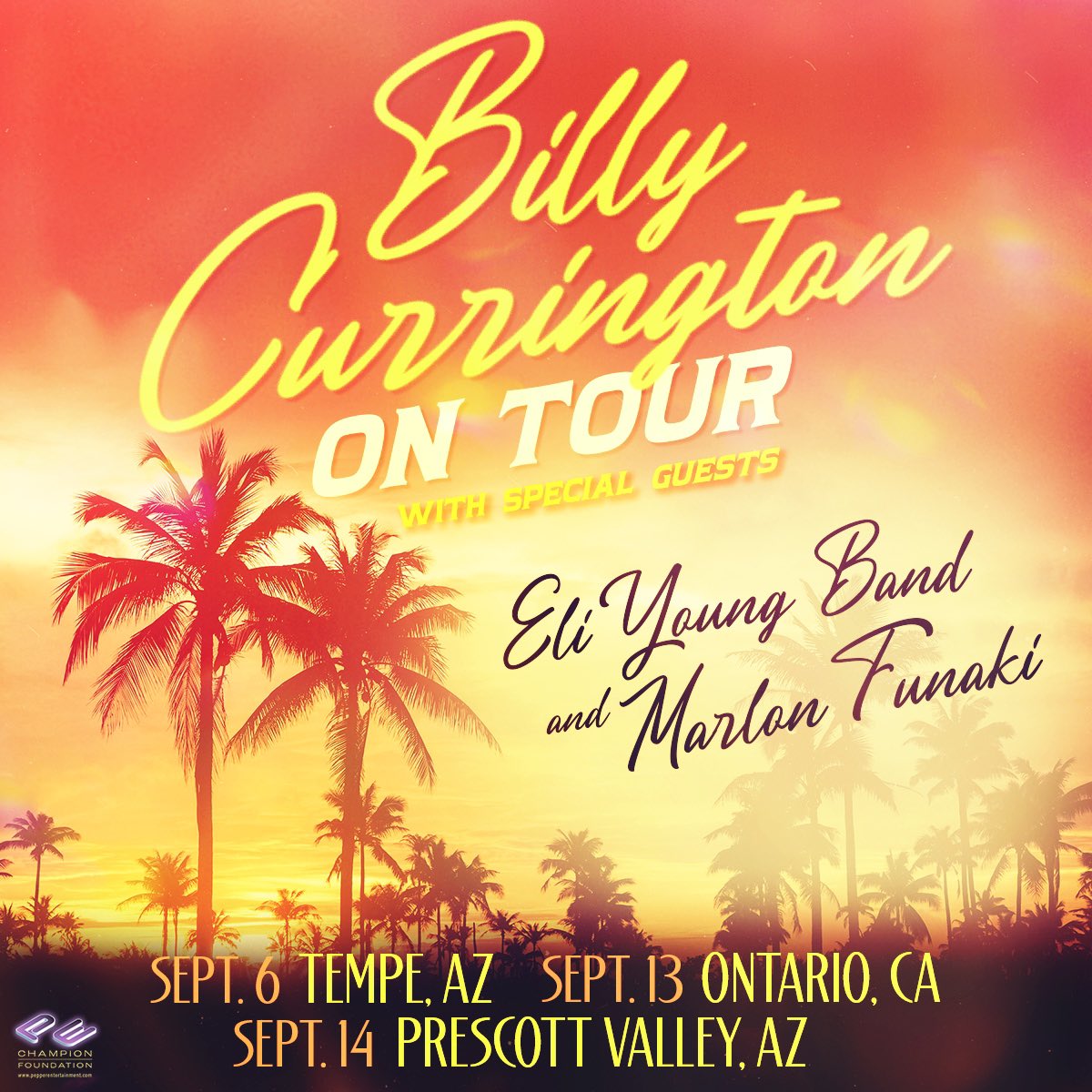 Excited to announce that tickets for our three September shows with #BillyCurrington are on sale now! Link in bio for tickets. ☀️🌴