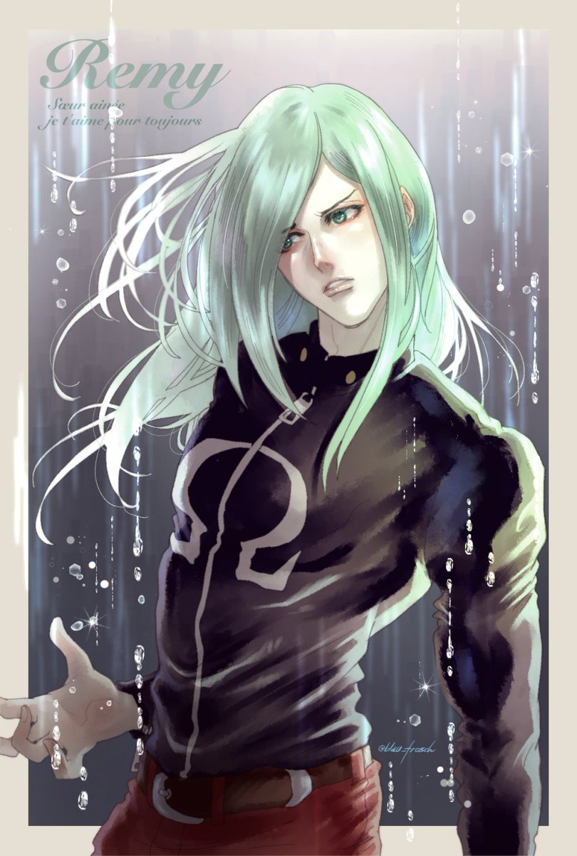 solo long hair 1boy green eyes jacket male focus green hair  illustration images