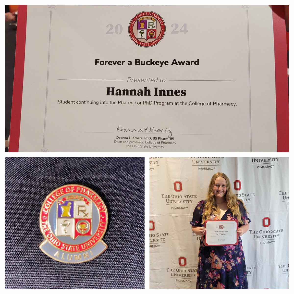 I am so proud of Hannah receiving this award based upon an essay she wrote relating to our family OSU legacy. She just completed her BSPS at OSU!! @osu_pharmacy @wcsdistrict @TBowers3 @PeteScully1 @Hannah_Innes8