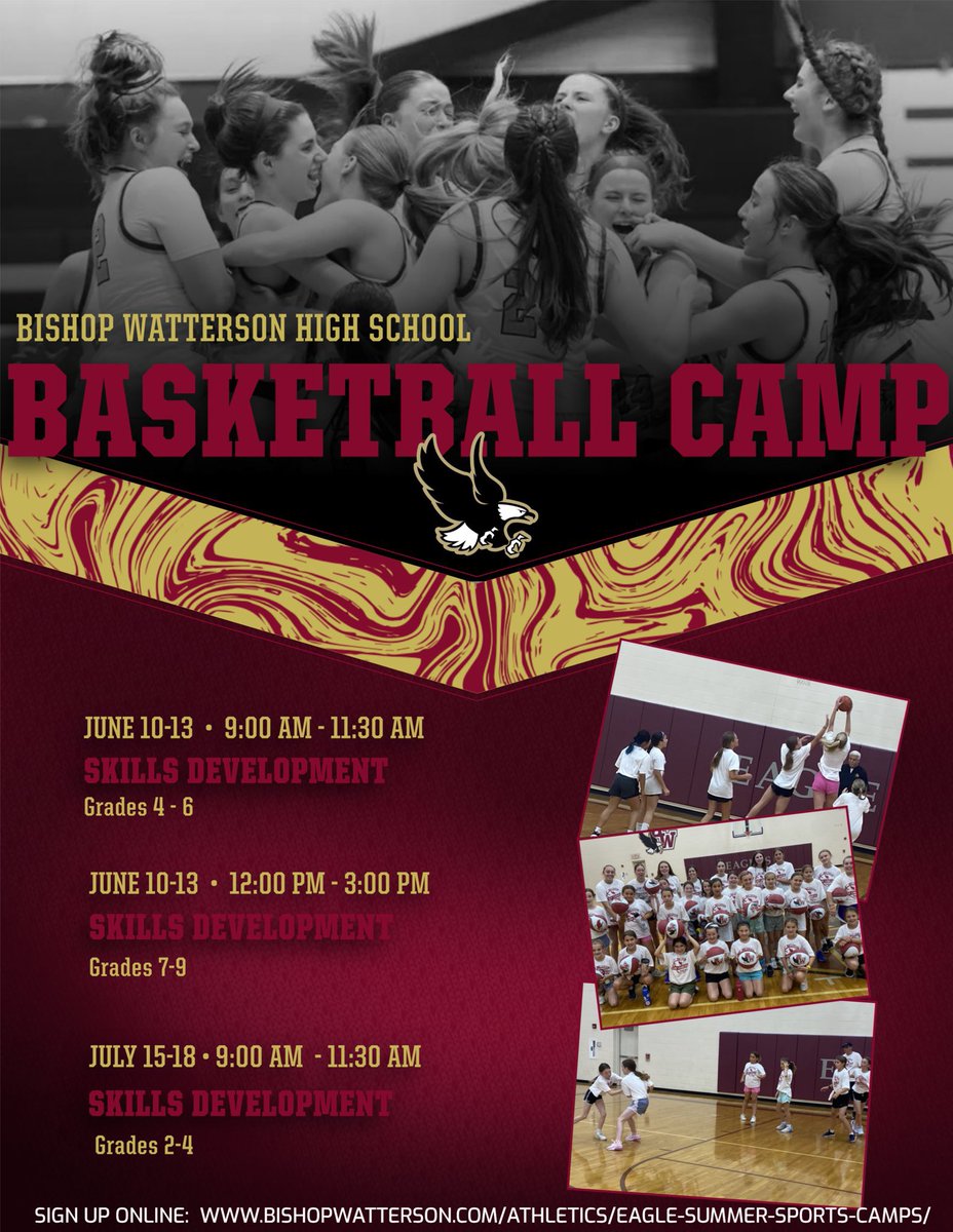 It’s not too late to get signed up for girls basketball camp this summer! Sign up here: bishopwatterson.com/athletics/eagl…