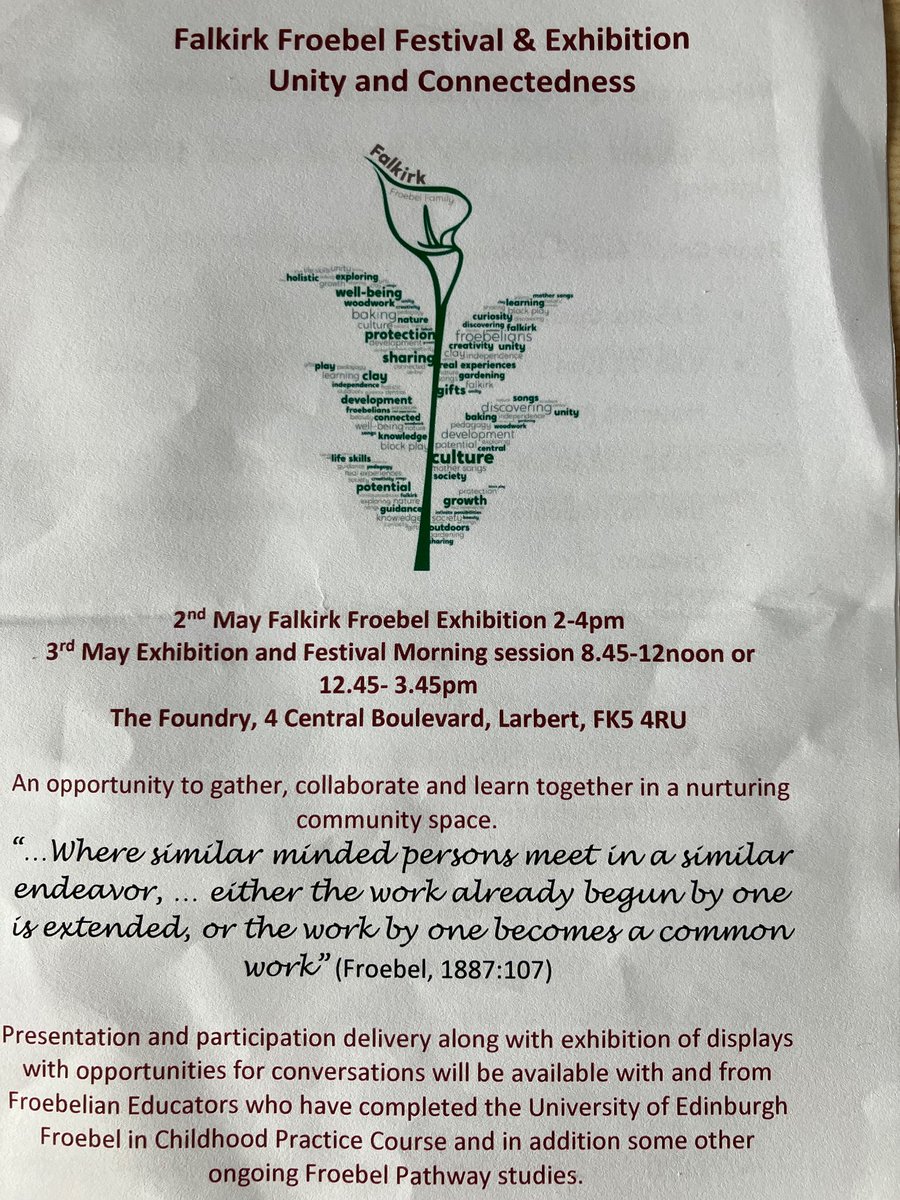 Huge congratulations to Donna and her Falkirk colleagues for a relaxed, fun Froebel Festival - full of inspiration @FalkirkFroebel @playinpoppies @leonastewart212 @thomsontracy1 @RhianFerguson @LynnMcNair @FCLisaMcCabe @WestrayAlison @froebeledin @fiona248 @DonnaGreenx