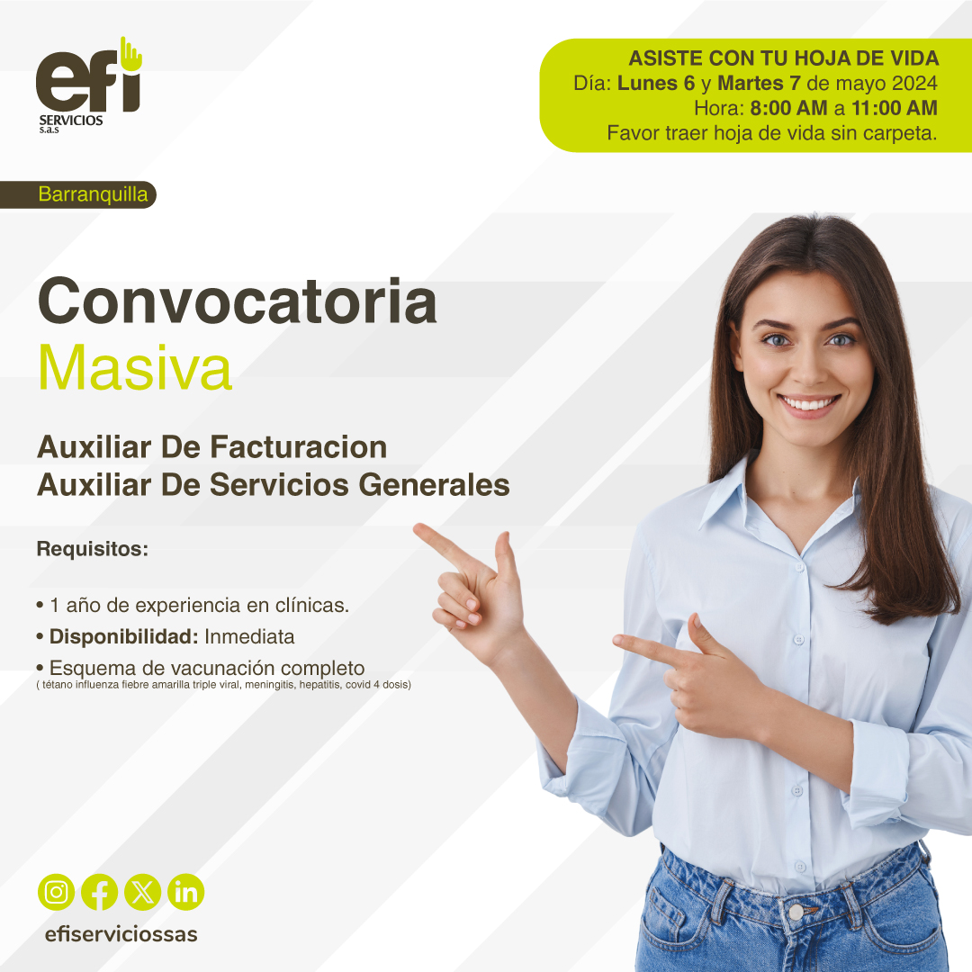 #Empleo #Trabajo #OportunidadLaboral #OfertasDeTrabajo #Barranquilla