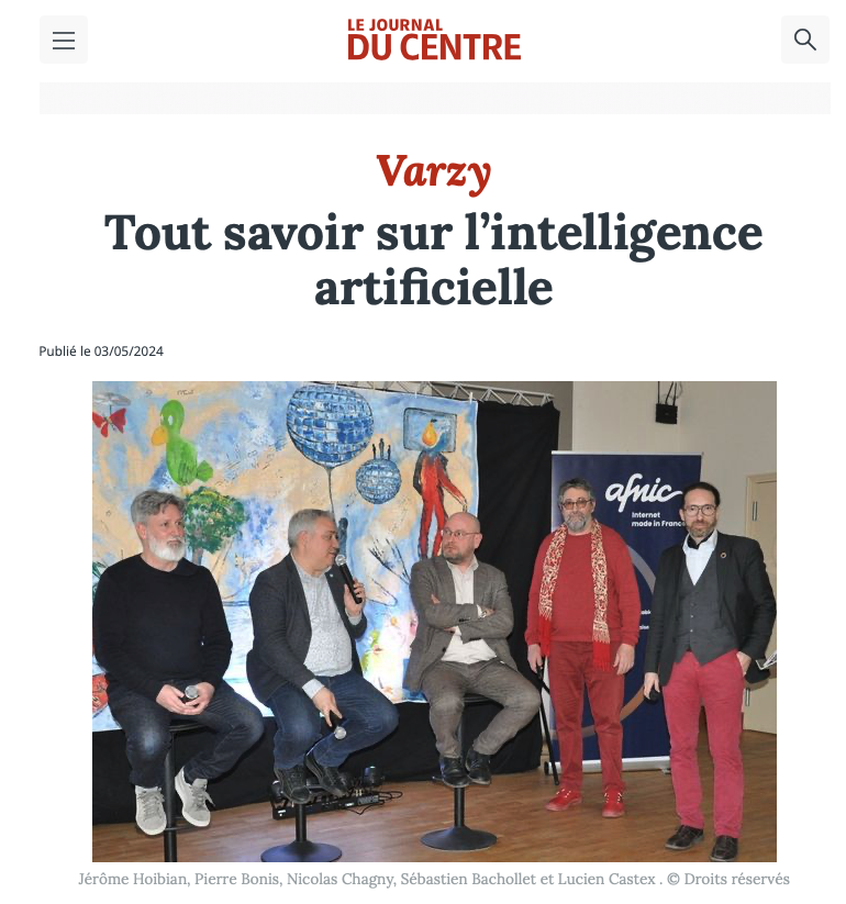 De l'#IntelligenceArtificielle aux rencontres Numériques de #Varzy 👇👇 #VendrediLecture dans @lejdc_fr 🤖🛜 lejdc.fr/varzy-58210/ac… et quelques mots linkedin.com/posts/lucienca… ✅ #IA et territoire #ruralité #démocratie ✅ #Innovation et Gouvernance de l'IA #NetGov