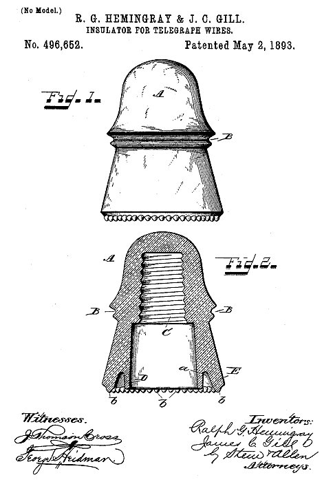 ICYMI On May 2 in #innovation history: Ralph Hemingray & James Gill receive a #patent in 1893 for their #invention of a new insulator for telegraph and telephone wires, produced by famous Hemingray Glass Company (1848-1972) #PatentsMatter #telecommunications @uspto @AjitPai