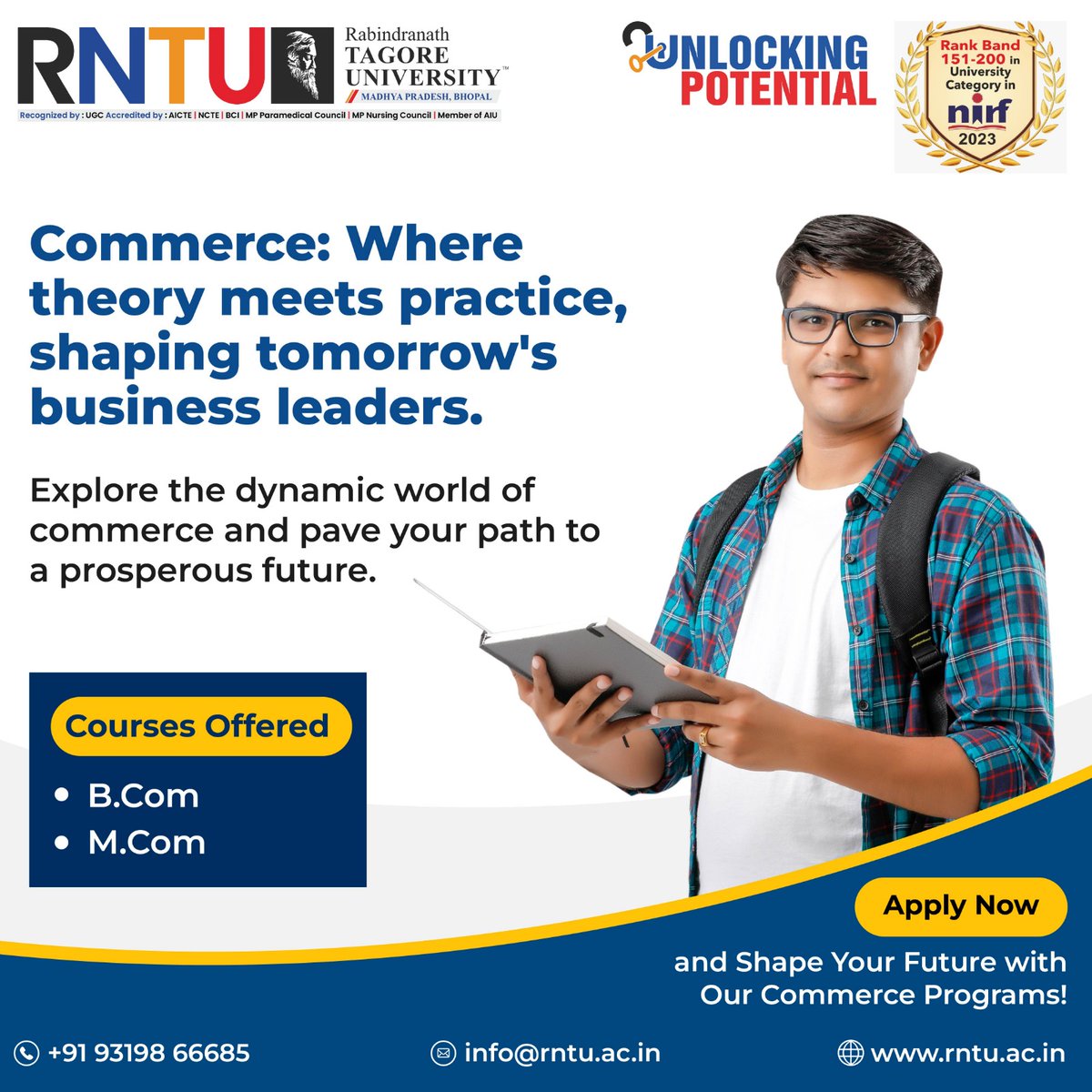 Shape your future in commerce with our B.Com and M.Com programs. Apply now!

#CommerceEducation #BCom #MCom #ApplyNow #ShapeYourFuture #RNTU