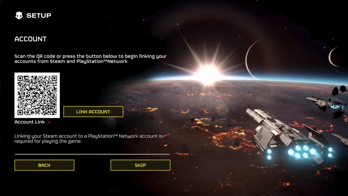 The setup page for Helldivers says that linking a PSN account is “required,” yet there’s also a big “skip” button making it not in fact required, so you perhaps can understand the confusion