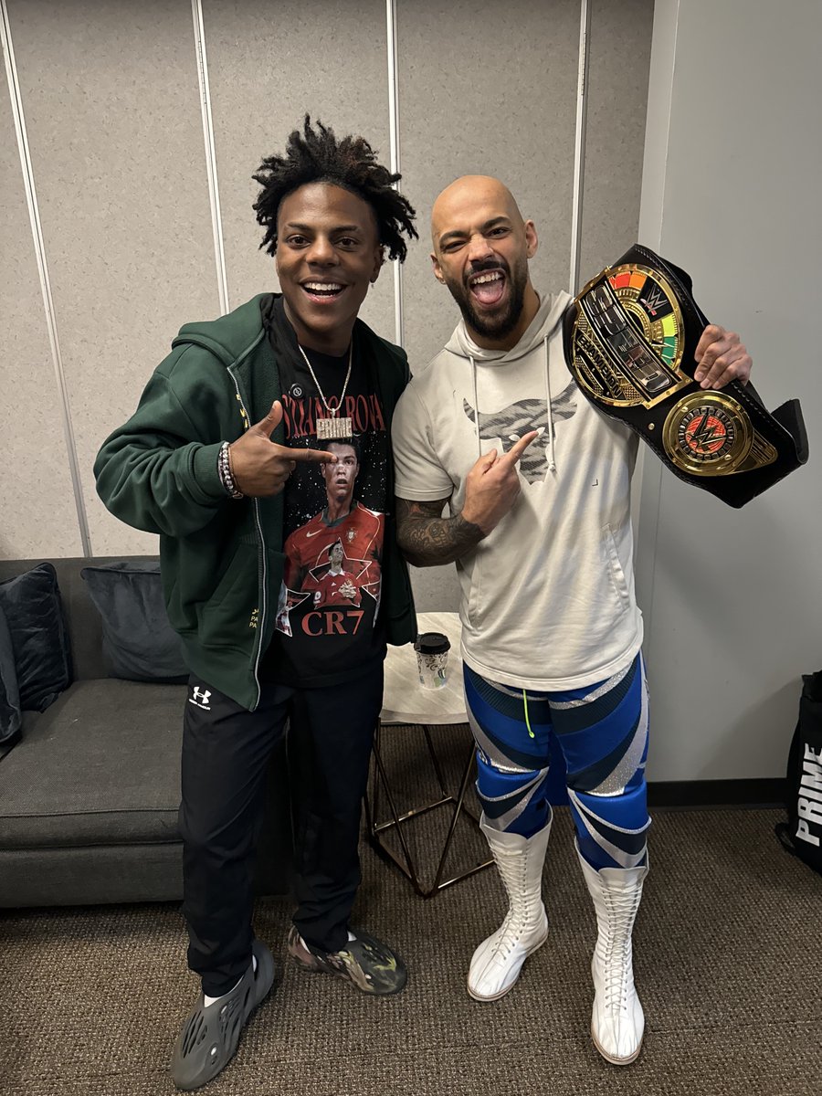 .@ishowspeedsui 🤝 #WWESpeed Champion @KingRicochet You just knew this was bound to happen 🙌