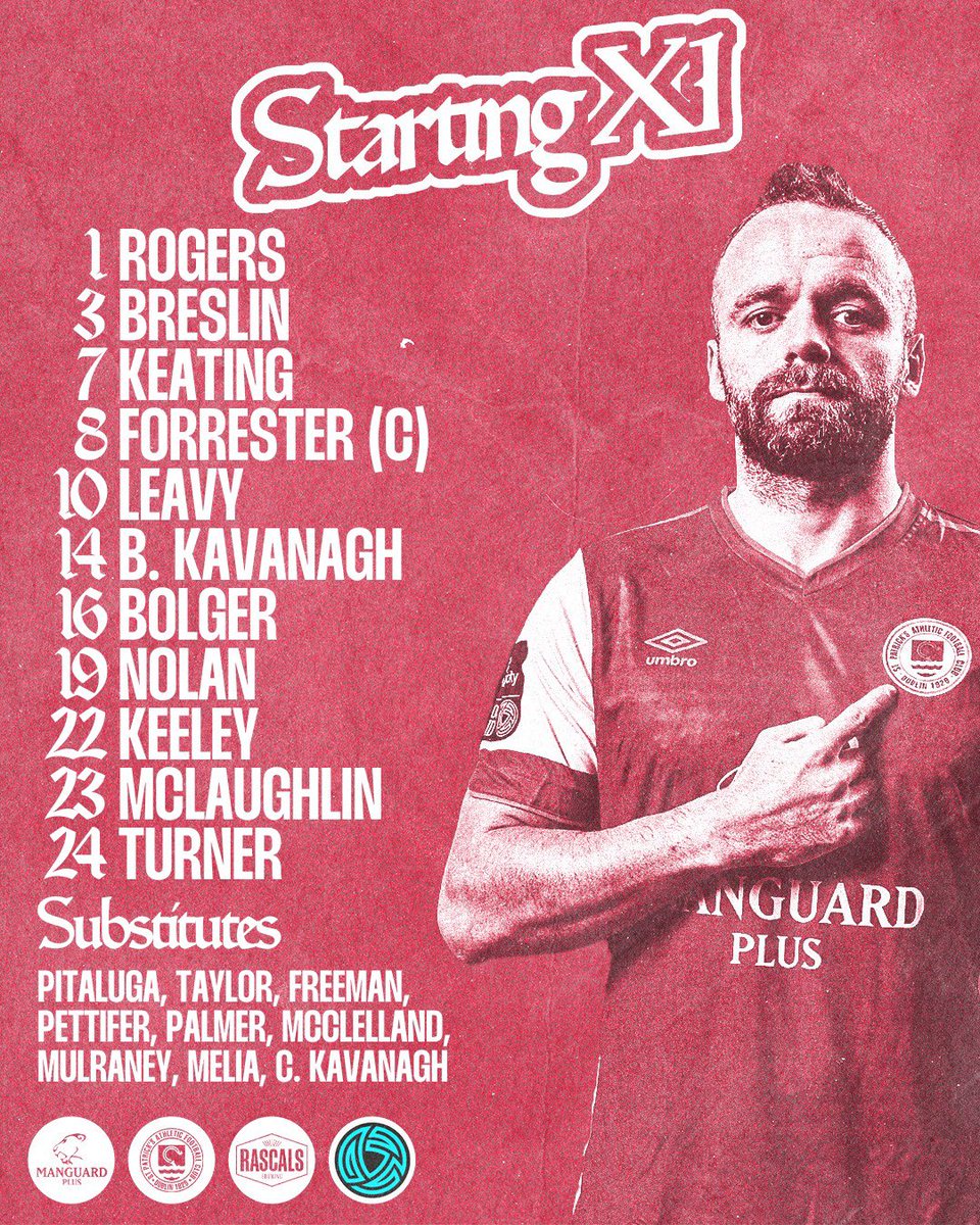 We’ve made 3 changes to the XI with Ruairi Keating in for Mason Melia, Alex Nolan for Jake Mulraney while Kian Leavy replaces Jamie Lennon Our 2024 teamsheets are brought to you by @RascalsBrewing 🎟️ stpatsfc.com/tickets.php #StPatsFC #Saints2024 🔴⚪️